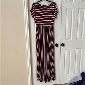 Striped Maroon and White Maxi Dress